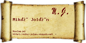 Mikó Jolán névjegykártya
