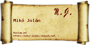 Mikó Jolán névjegykártya